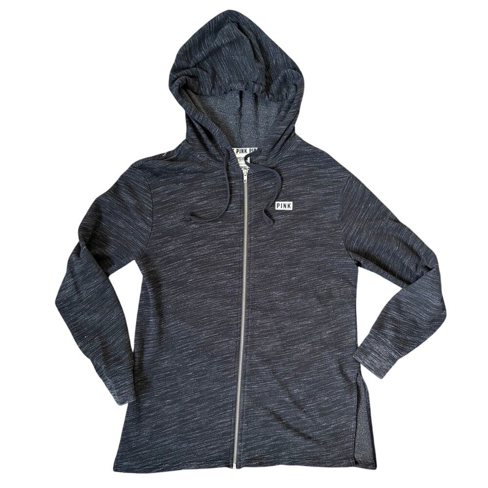 Victoria's Secret Gray Heathered Knit PINK Full Zip W/ Logo Cotton Blend Hoodie